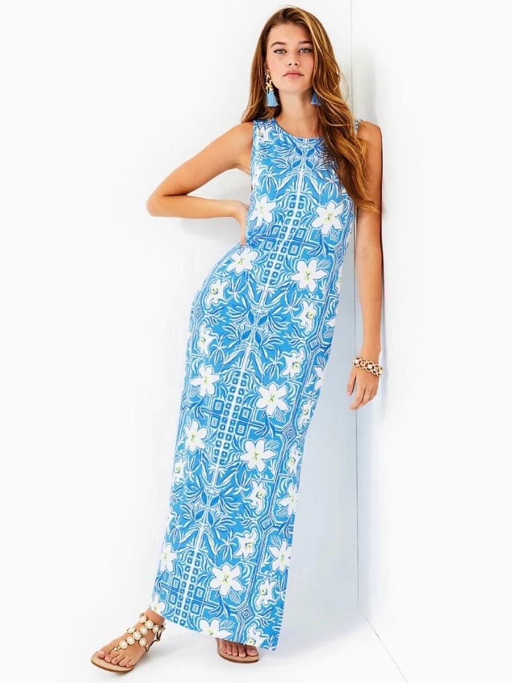 Lilly Pulitzer Noelle Maxi Dress Lunar Blue My Flutter Half Engine Size Small